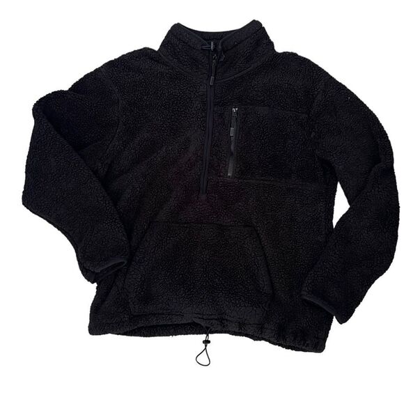PINK VS Teddy 1/2 Zip Sherpa Pullover Long Sleeve Sweater Black Size LG - Picture 1 of 7
